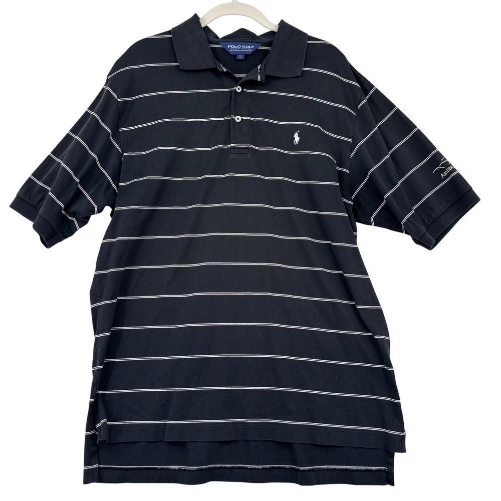 Polo Golf Ralph Lauren Shirt Pima Cotton Mens L Black Stripe Arcadia Bluff Logo